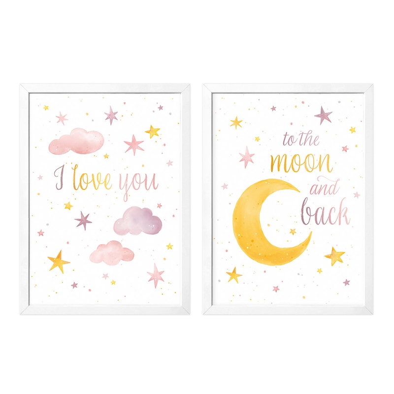 Kinderposter 2er Set &#039;Mond &amp; Sterne&#039; DIN A4