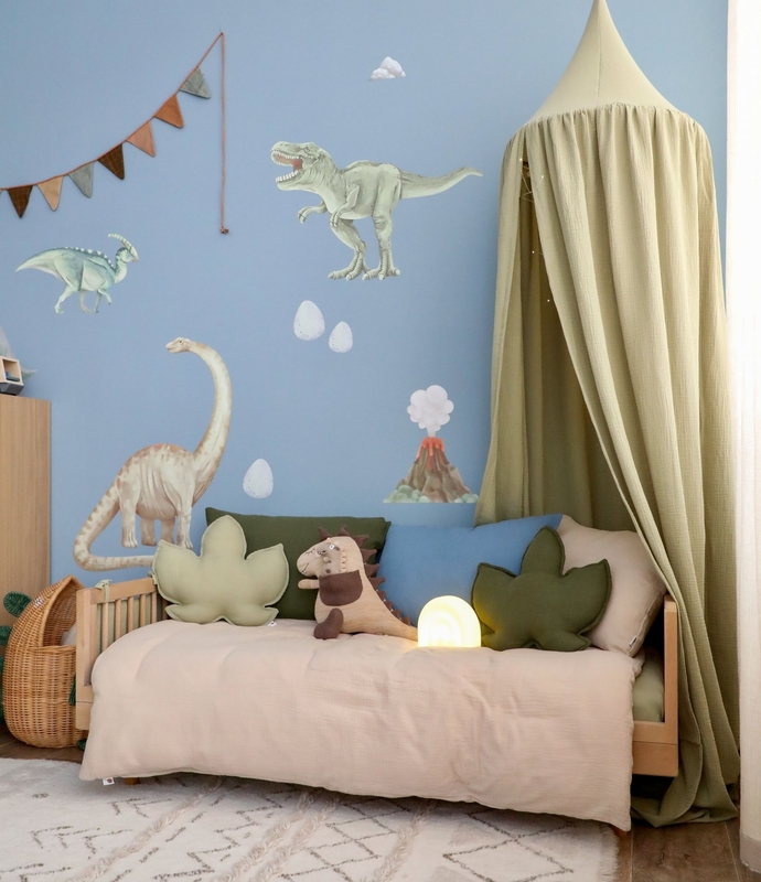 Dino-Kinderzimmer in Blau &amp; Grün mit Spielecke