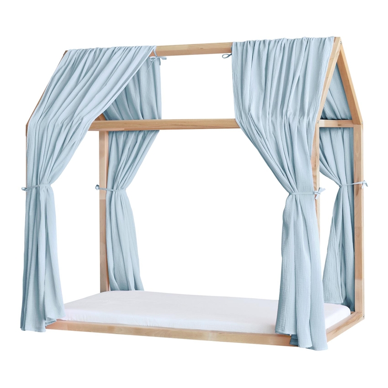 2er Set Hausbett-Himmel Musselin hellblau