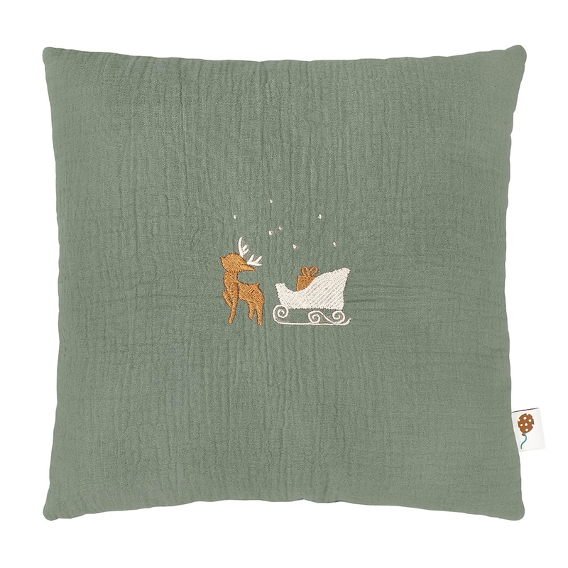 Bio Kissen bestickt &#039;Rentier&#039; khaki 30x30cm