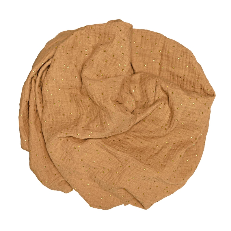 Swaddle/Pucktuch &#039;Goldpunkte&#039; Musselin camel