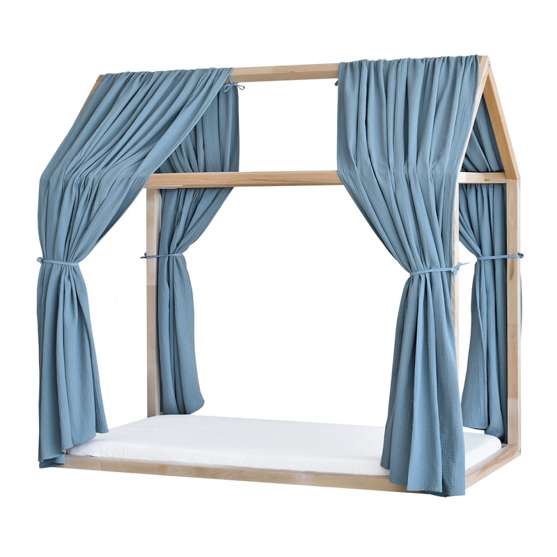 2er Set Hausbett-Himmel Musselin rauchblau