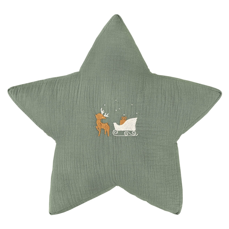 Bio Sternkissen bestickt &#039;Rentier&#039; khaki 30cm
