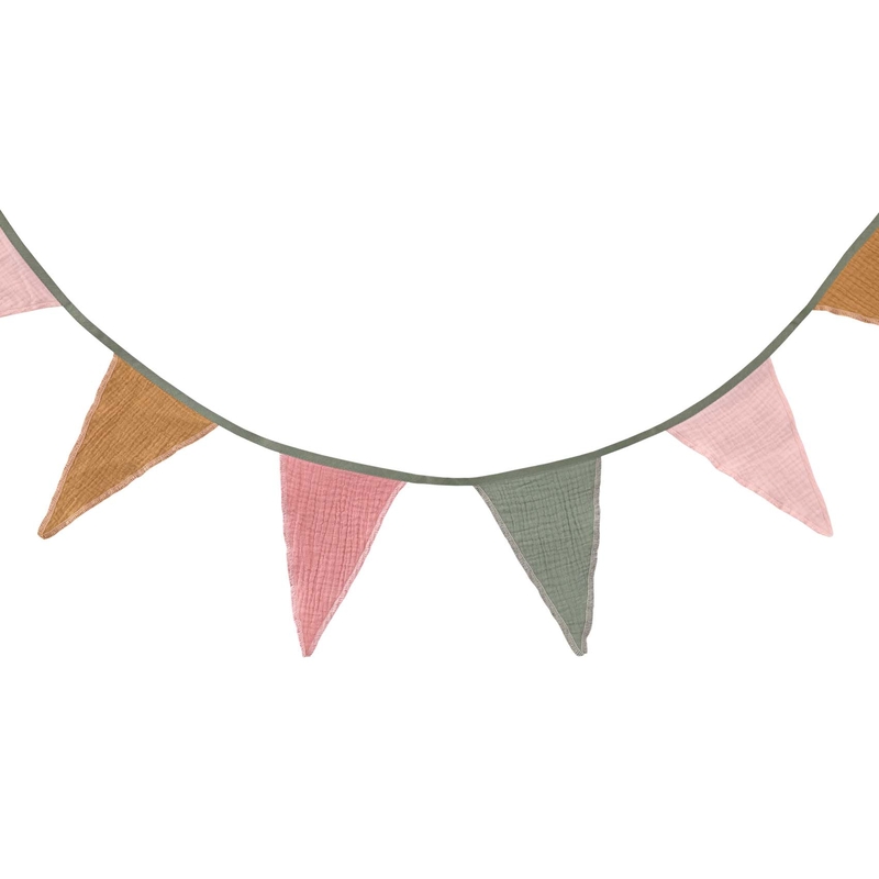 Bio Wimpelkette Musselin khaki/rosa 330cm