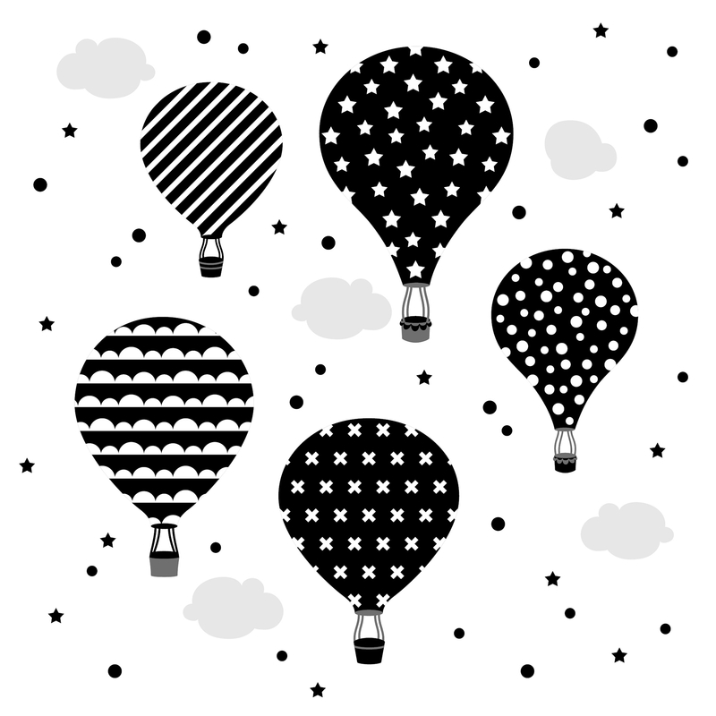 Wandsticker &#039;Heißluftballons&#039; schwarz/weiß