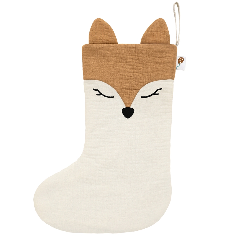 Bio Nikolausstiefel bestickt &#039;Reh&#039; creme/camel
