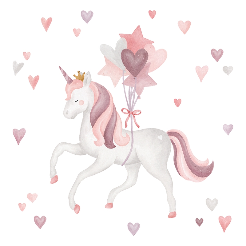 Stoff-Wandsticker &#039;Einhorn mit Luftballons&#039; rosa 70cm