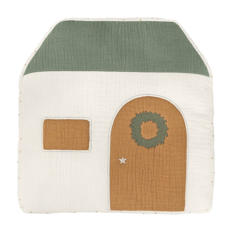 Kissen bestickt &#039;Winterhaus&#039; creme/camel 30cm
