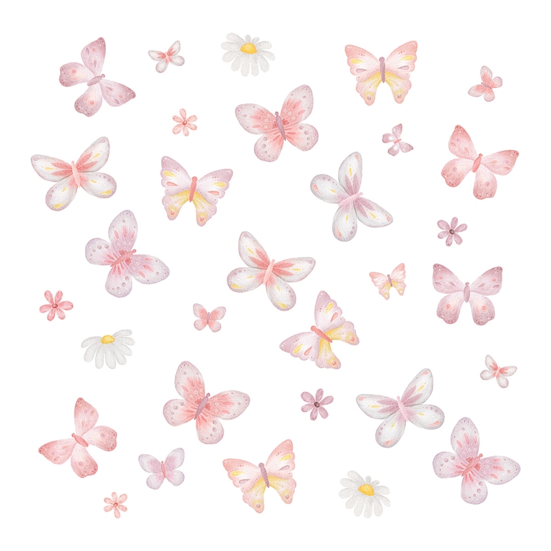 Stoff-Wandsticker &#039;Schmetterlinge&#039; rosa 31 St.