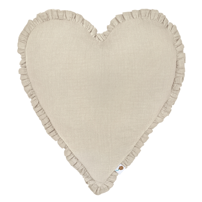 Bio Kinderkissen &#039;Herz&#039; mit Rüschen beige 40cm