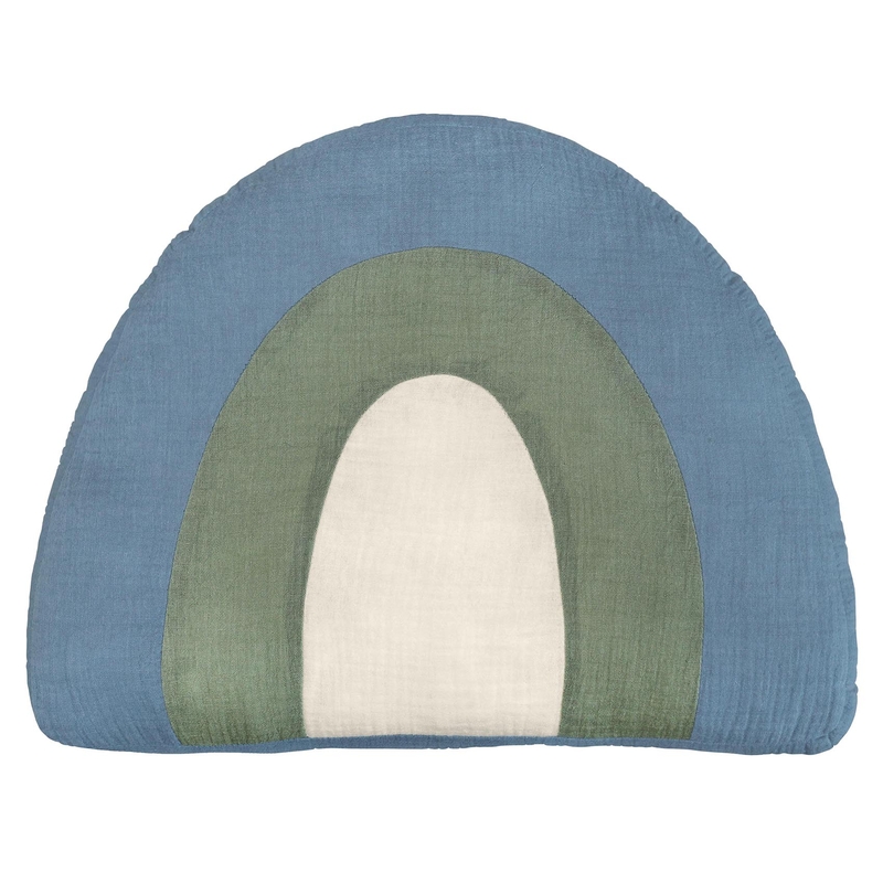 Bio Kinderkissen &#039;Regenbogen&#039; blau/khaki 40cm