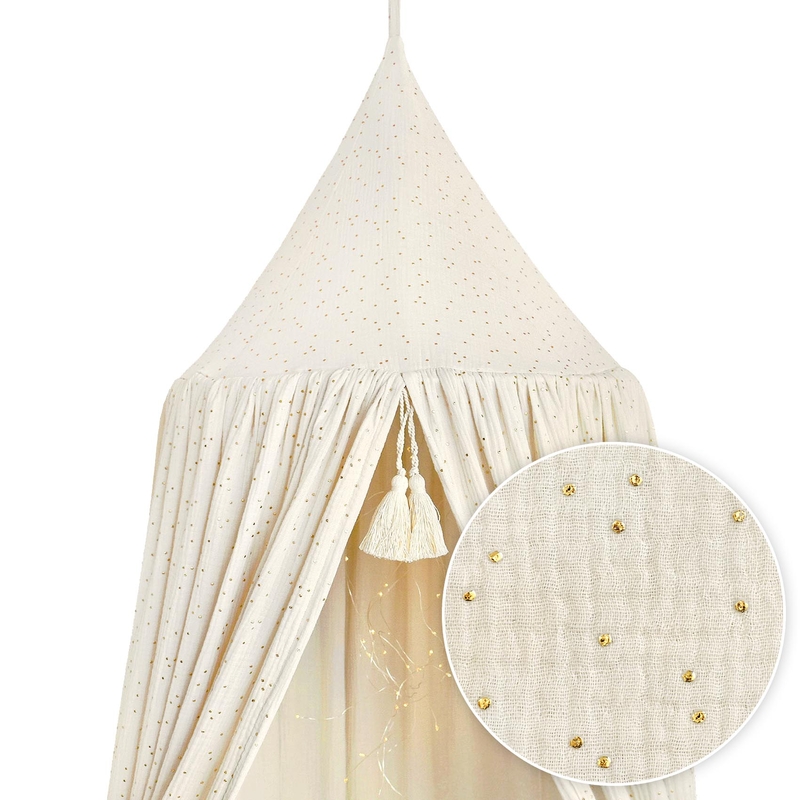 Baldachin &#039;Goldpunkte&#039; Musselin creme 250cm