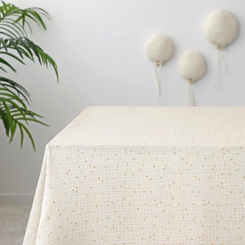 Tischdecke aus Musselin &#039;Goldpunkte&#039; creme