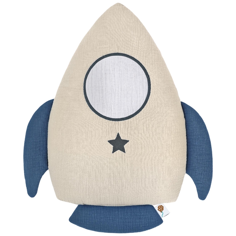 Kinderkissen &#039;Rakete&#039; Musselin beige bestickt 45cm