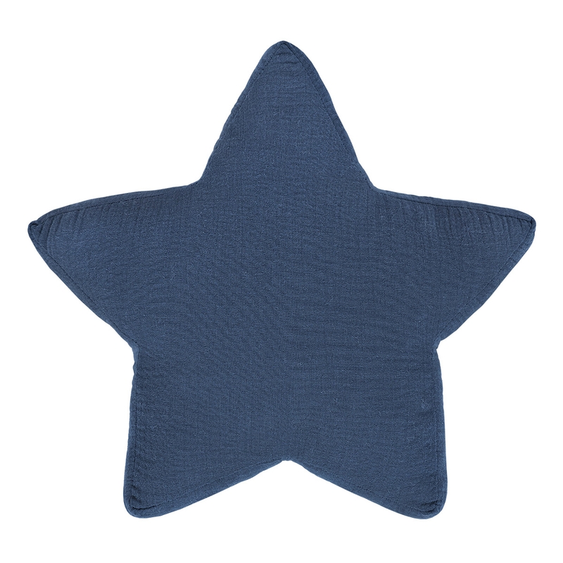 Bio Kinderkissen &#039;Stern&#039; Musselin jeansblau 30cm