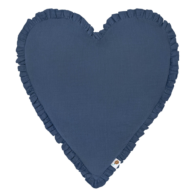 Bio Kinderkissen &#039;Herz&#039; mit Rüschen jeansblau 40cm