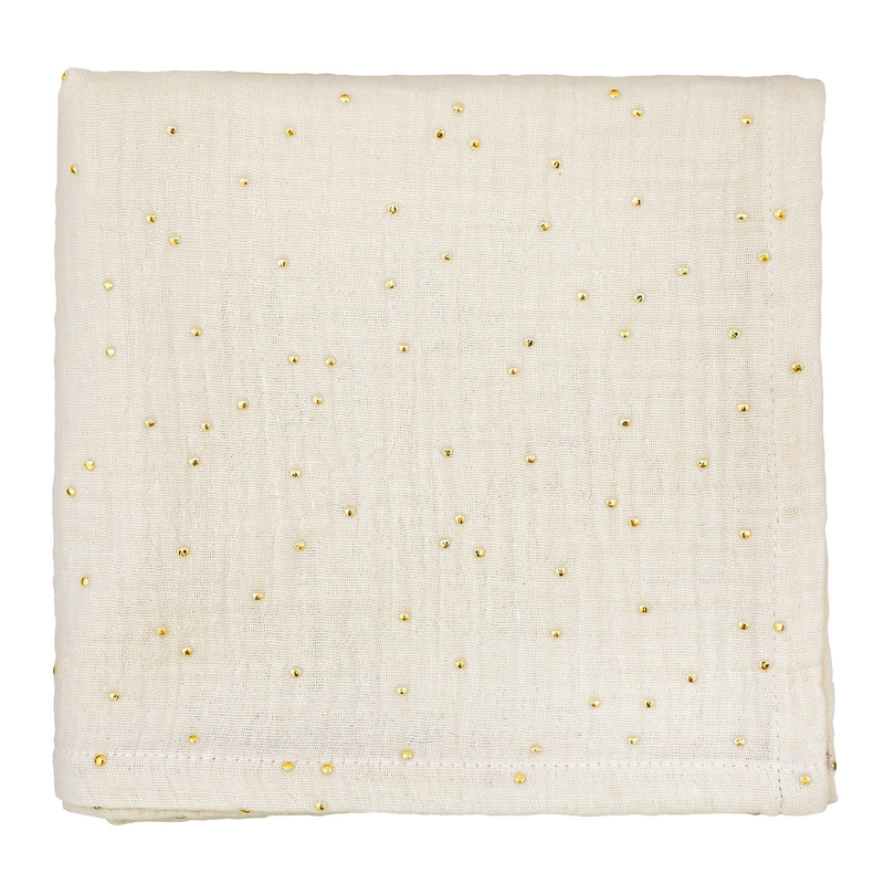 Mulltuch &#039;Goldpunkte&#039; creme 70x70cm handmade