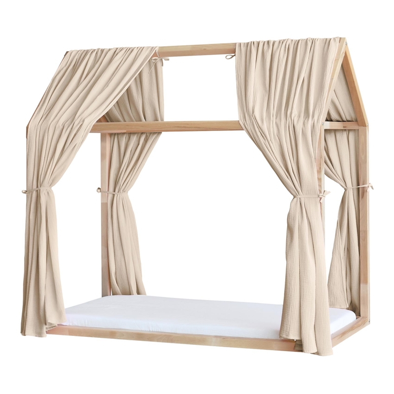 2er Set Hausbett-Himmel Musselin beige