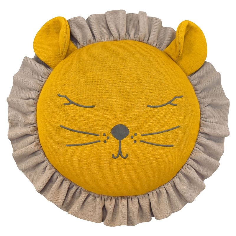 Kissen &#039;Löwe&#039; Strick bestickt senfgelb 30cm