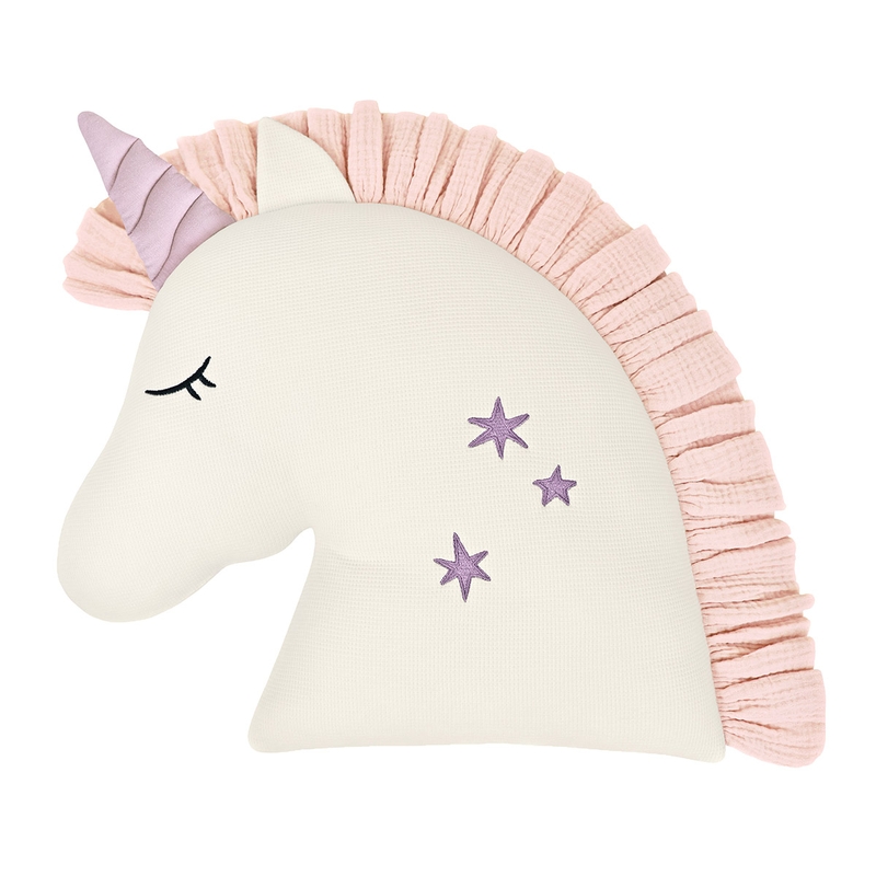 Kissen &#039;Einhorn&#039; handbestickt flieder/rosa 53cm