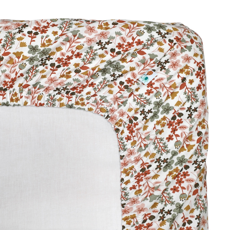 Bio Kinderbettlaken 'Blumen' rost 70x140cm handmade