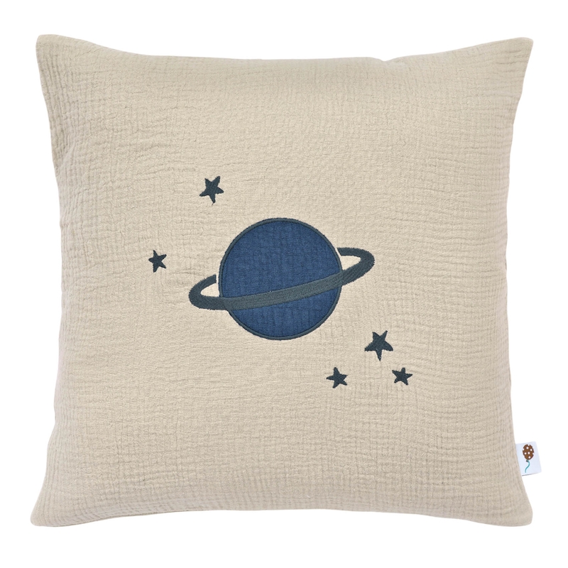 Kissenbezug bestickt &#039;Planet&#039; beige 40x40cm