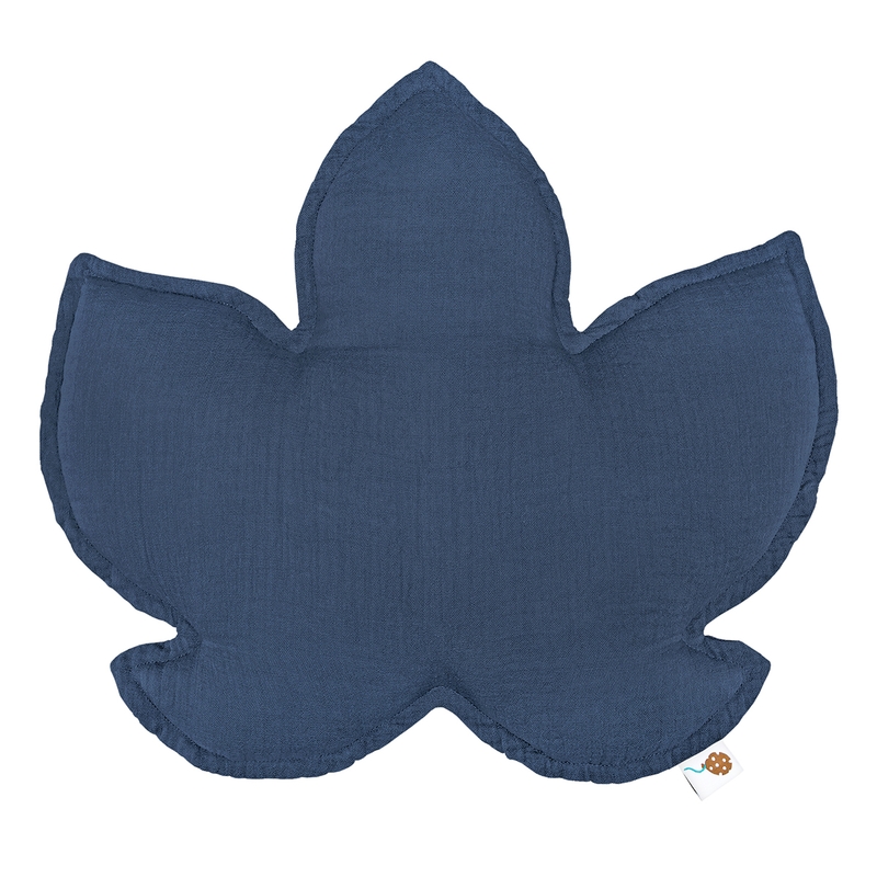 Bio Kissen &#039;Blatt&#039; Musselin jeansblau 40cm handmade