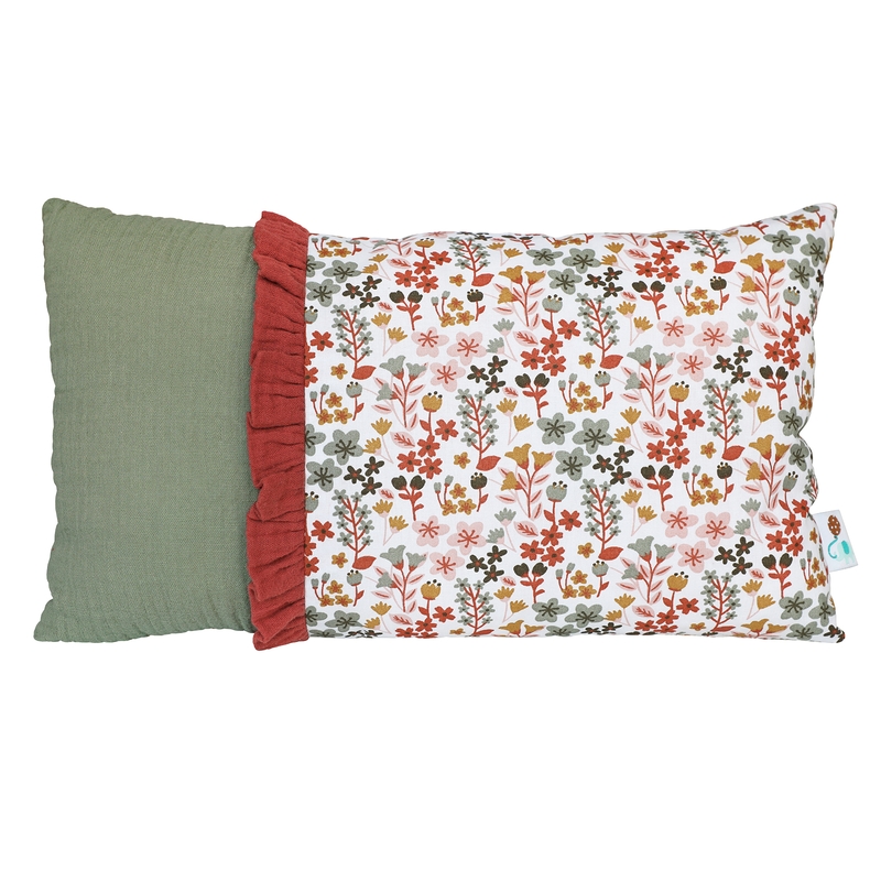 Bio Minikissen &#039;Blumen&#039; khaki/rostrot 20x35cm