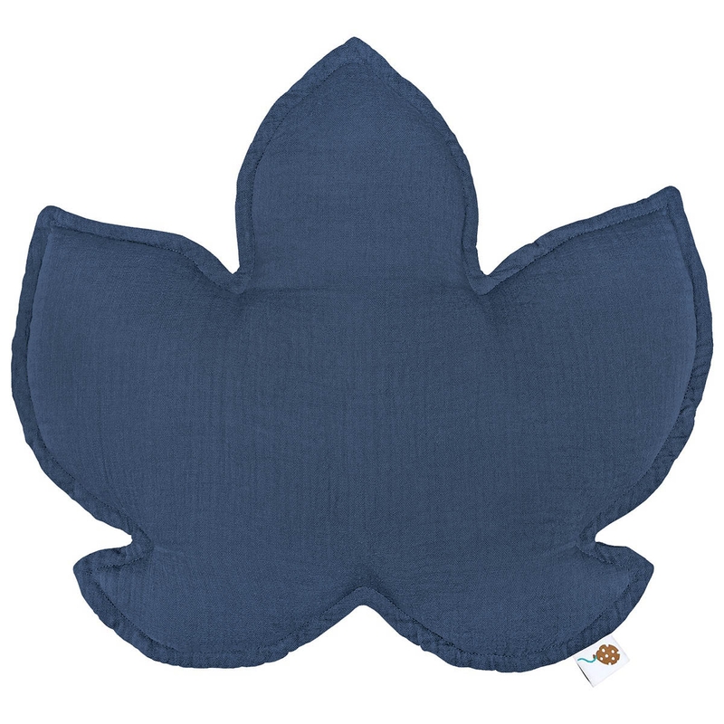 Bio Kissen &#039;Blatt&#039; Musselin jeansblau 40cm handmade