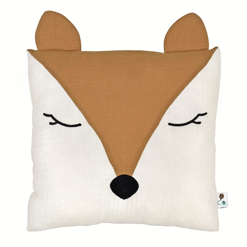 Bio Kissen &#039;Fuchs&#039; Musselin bestickt camel 30cm