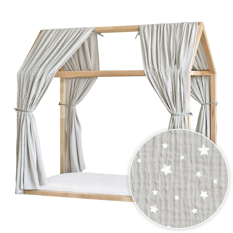2er Set Hausbett-Himmel &#039;Sterne&#039; hellgrau 315cm