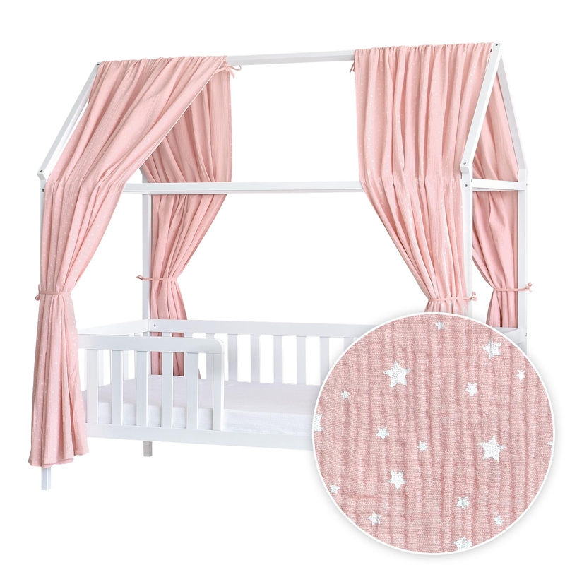 2er Set Hausbett-Himmel &#039;Sterne&#039; rosa 350cm