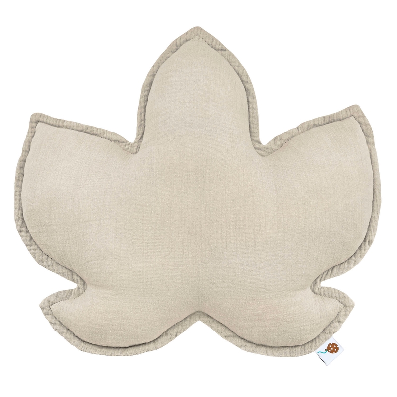 Bio Kissen &#039;Blatt&#039; Musselin beige 40cm handmade