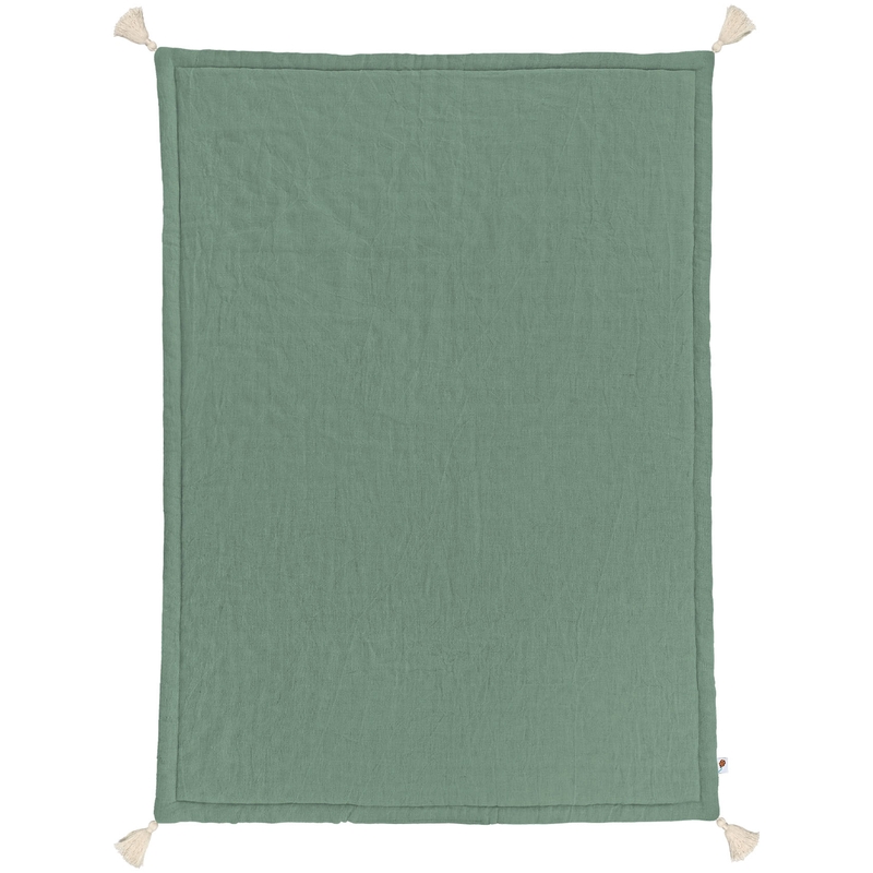 Leinen Spielmatte mit Quasten khaki 100x140cm recycelt