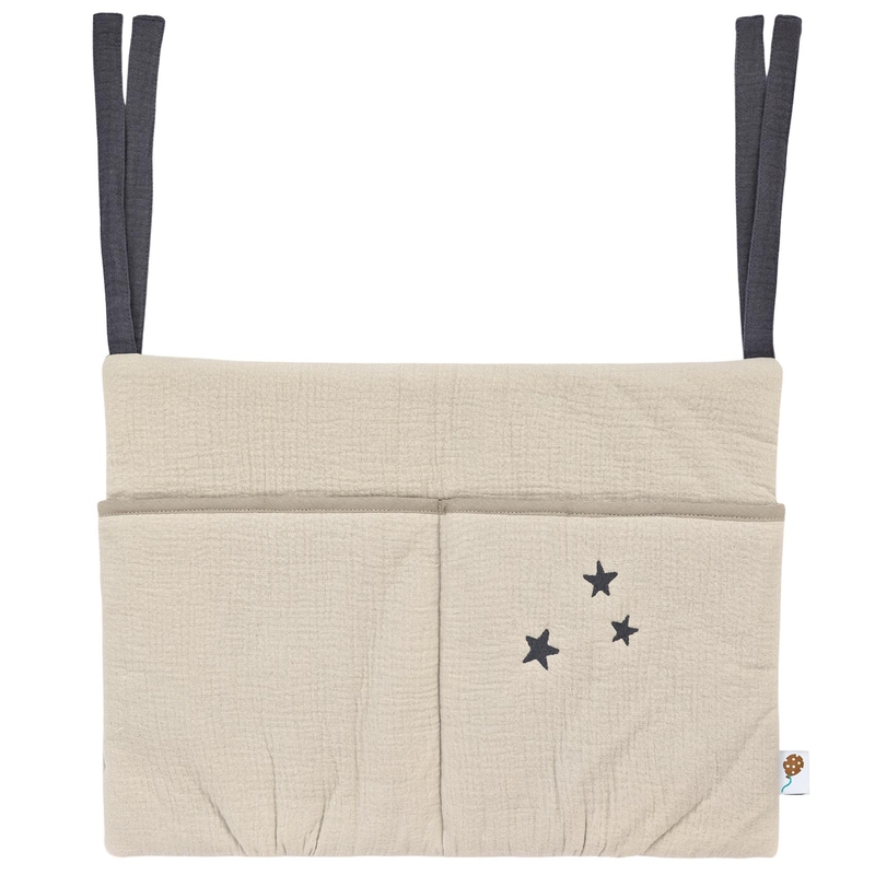 Bio Betttasche bestickt &#039;Sterne&#039; beige 40x30cm