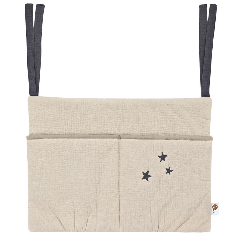 Betttasche bestickt &#039;Sterne&#039; beige 40x30cm