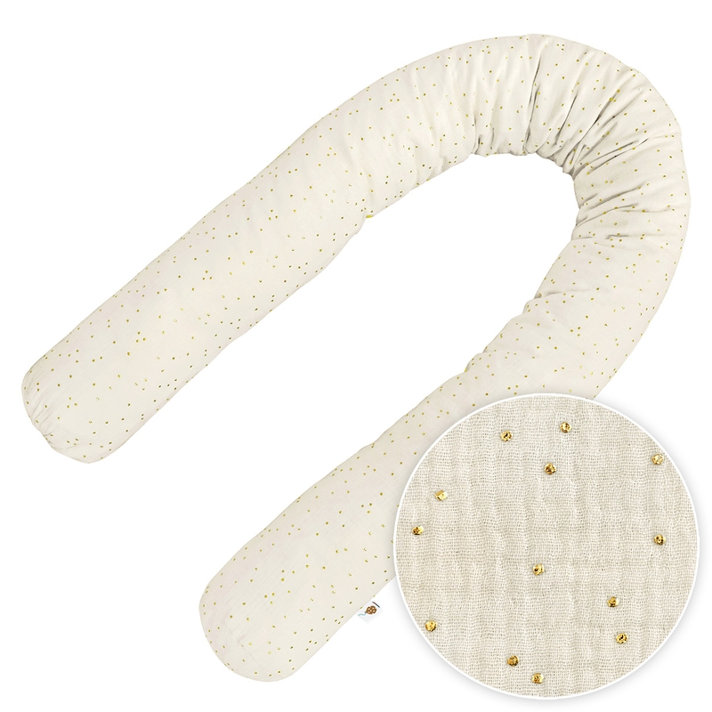Bettschlange &#039;Goldpunkte&#039; Musselin creme 180cm