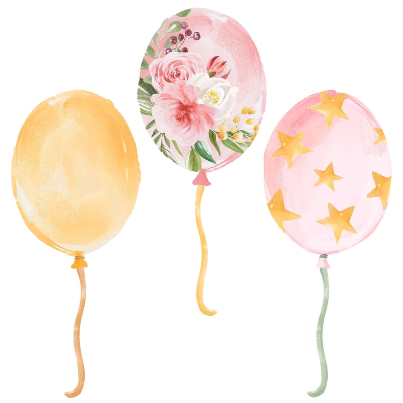 Wandtattoo aus Stoff &#039;Luftballons&#039; Aquarell rosa/senf