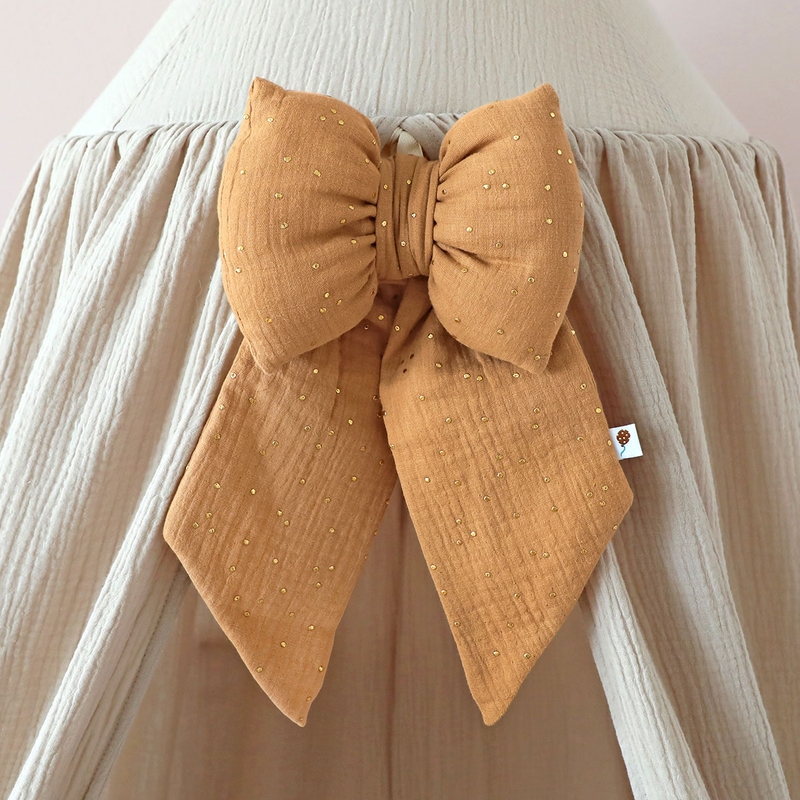 Deko Schleife &#039;Goldpunkte&#039; Musselin camel 30cm