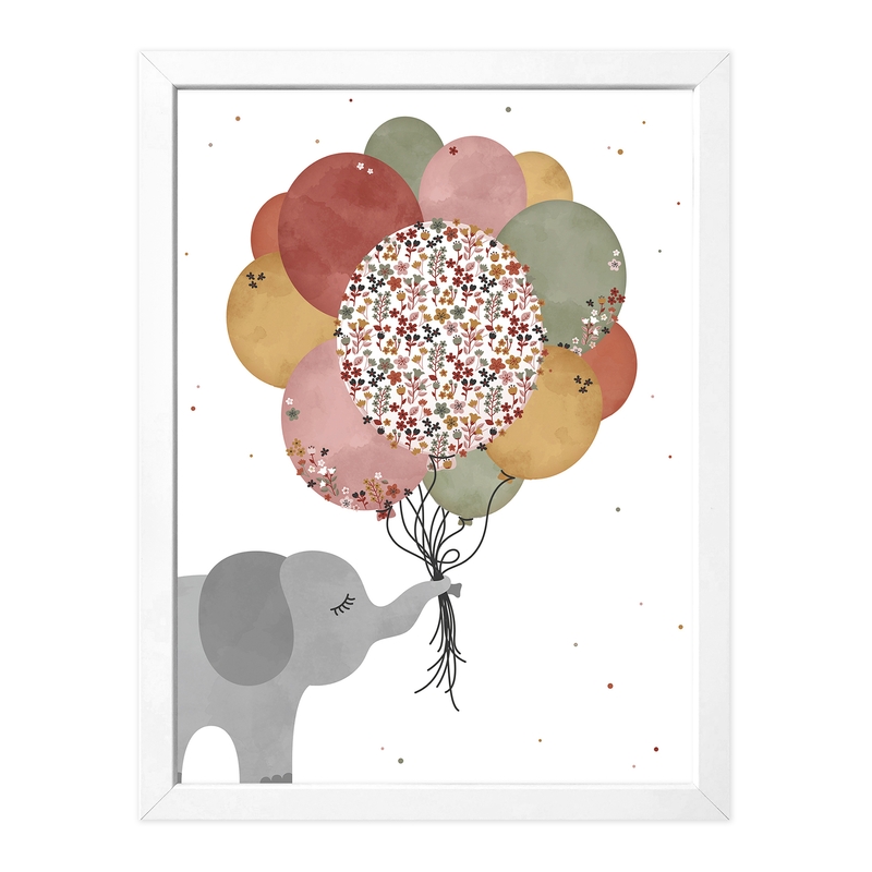 Poster &#039;Elefant &amp; Luftballons&#039; rostrot 30x40cm