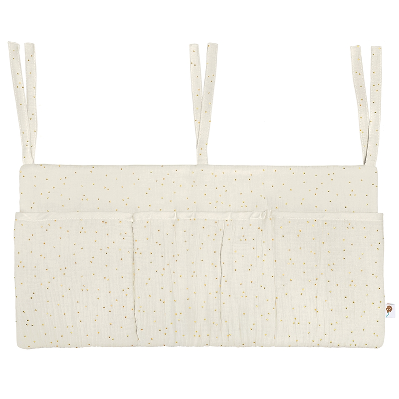 Betttasche &#039;Goldpunkte&#039; Musselin creme 60x22cm