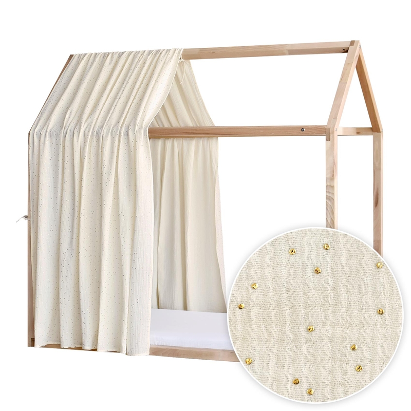 Hausbett-Himmel &#039;Goldpunkte&#039; Musselin creme 1 Stück