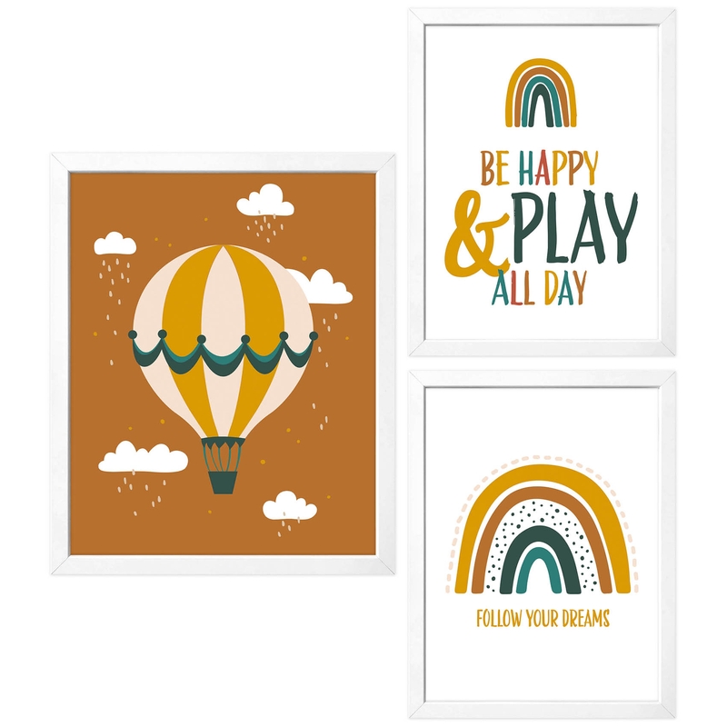 Poster Set &#039;Heißluftballon &amp; Regenbogen&#039; 3-tlg.