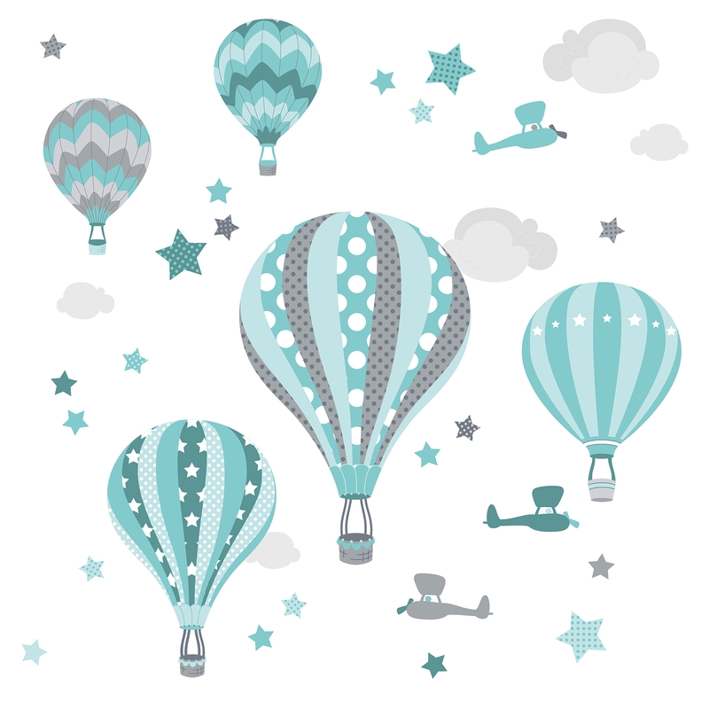 Wandsticker &#039;Heißluftballons&#039; mint/grau