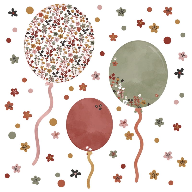 Wandsticker aus Stoff &#039;Blumen-Luftballons&#039; rostrot