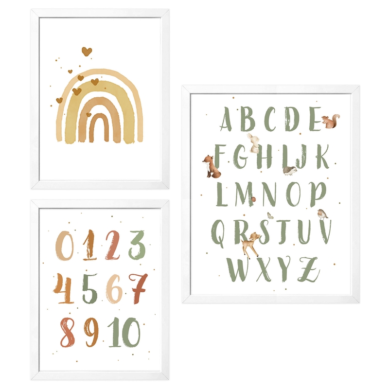 Poster Set 'ABC, Zahlen, Regenbogen' 3-tlg.