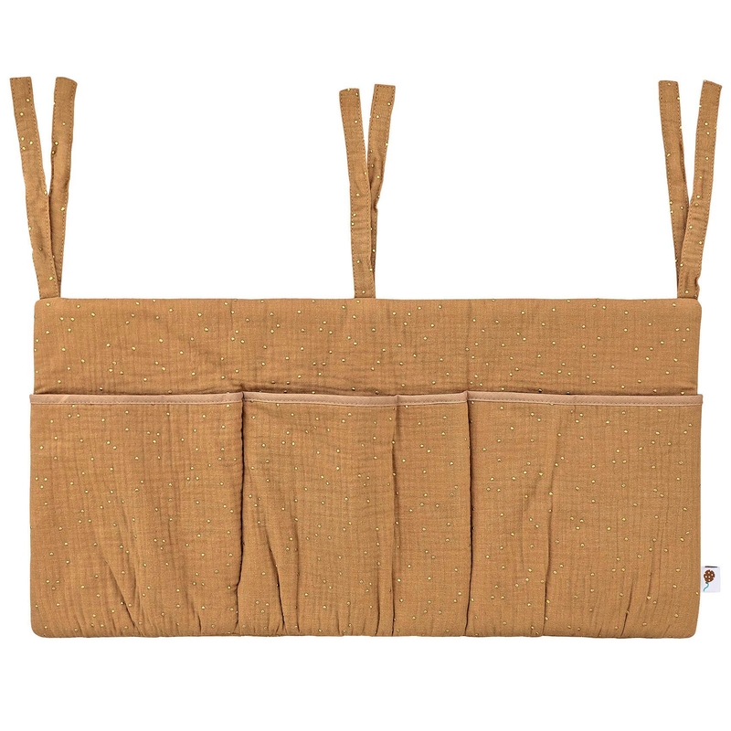 Betttasche &#039;Goldpunkte&#039; Musselin camel 60x30cm