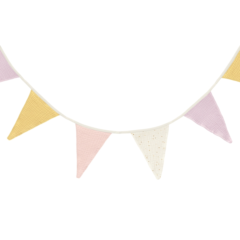 Wimpelkette Musselin puderrosa/flieder/gelb 330cm