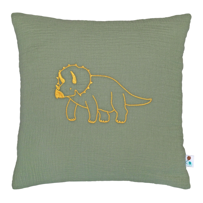 Bio Kissenbezug bestickt &#039;Dino&#039; khaki 40x40cm