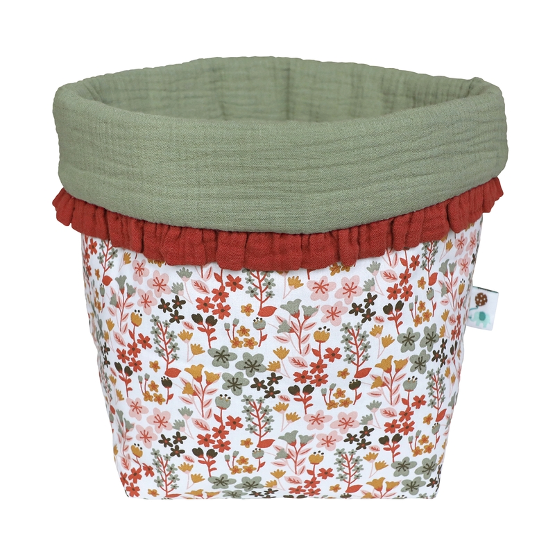 Bio Stoffkorb mit Rüschen &#039;Blumen&#039; rostrot 22cm